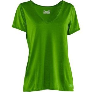 NEW Women MD/M UNDER ARMOUR Achieve Burnout T-shirt Bright Green V Neck 1235851